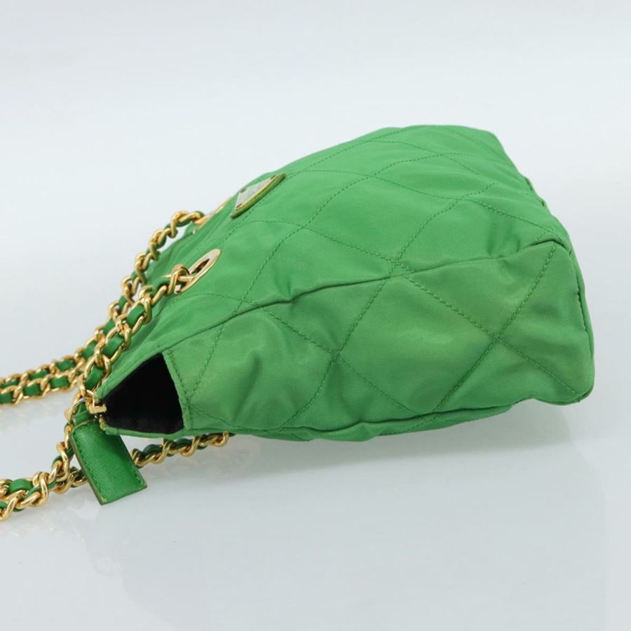 【日本直送】PRADA 尼龍鏈條單肩包 綠色 金色 正品 186013A-2