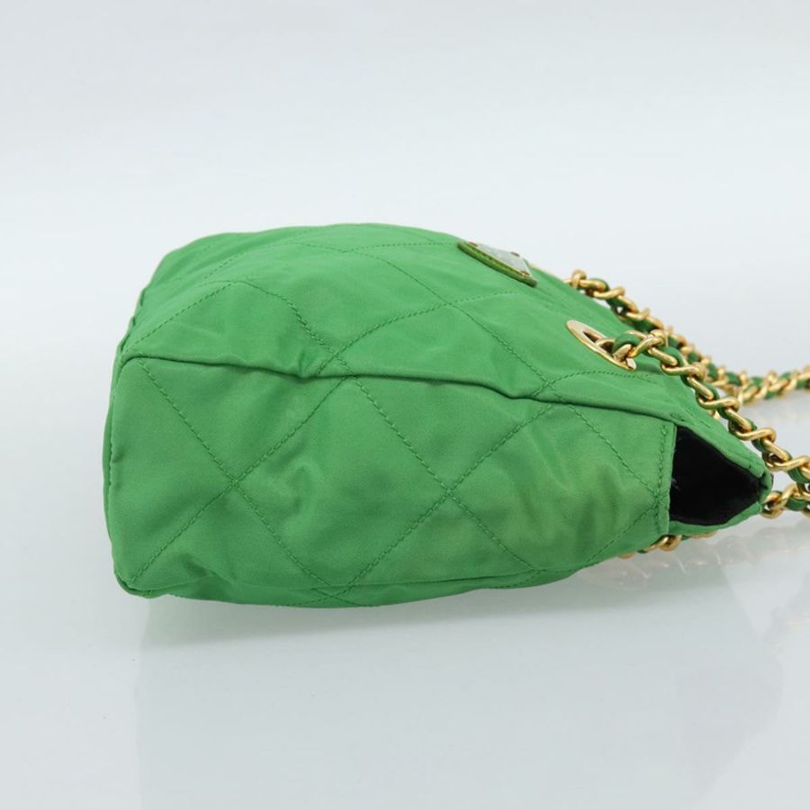 【日本直送】PRADA 尼龍鏈條單肩包 綠色 金色 正品 186013A-3