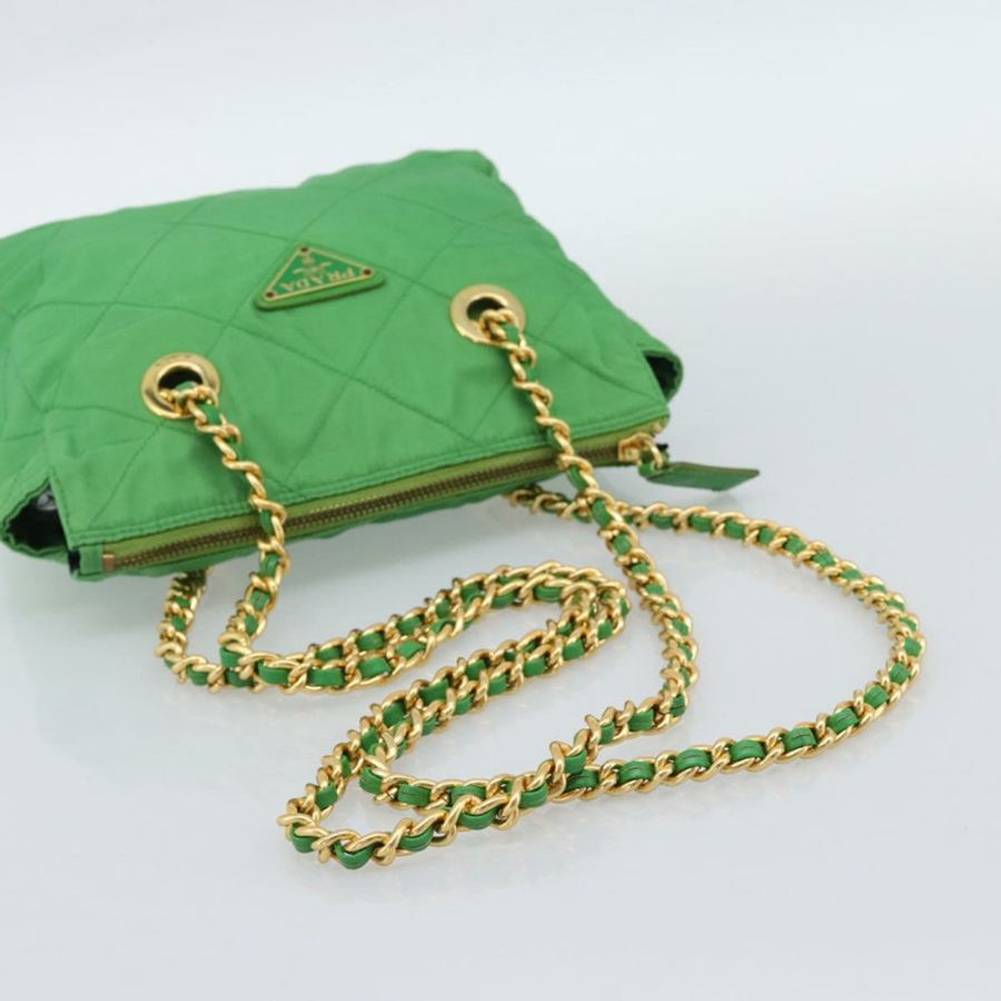【日本直送】PRADA 尼龍鏈條單肩包 綠色 金色 正品 186013A-6