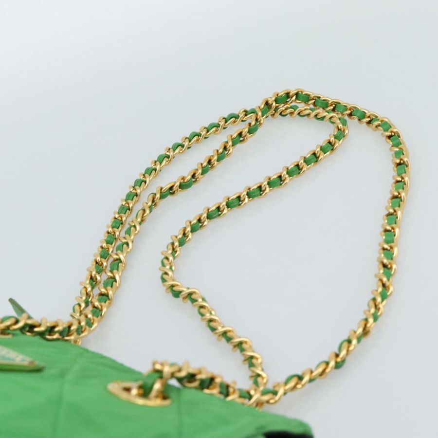 【日本直送】PRADA 尼龍鏈條單肩包 綠色 金色 正品 186013A-13