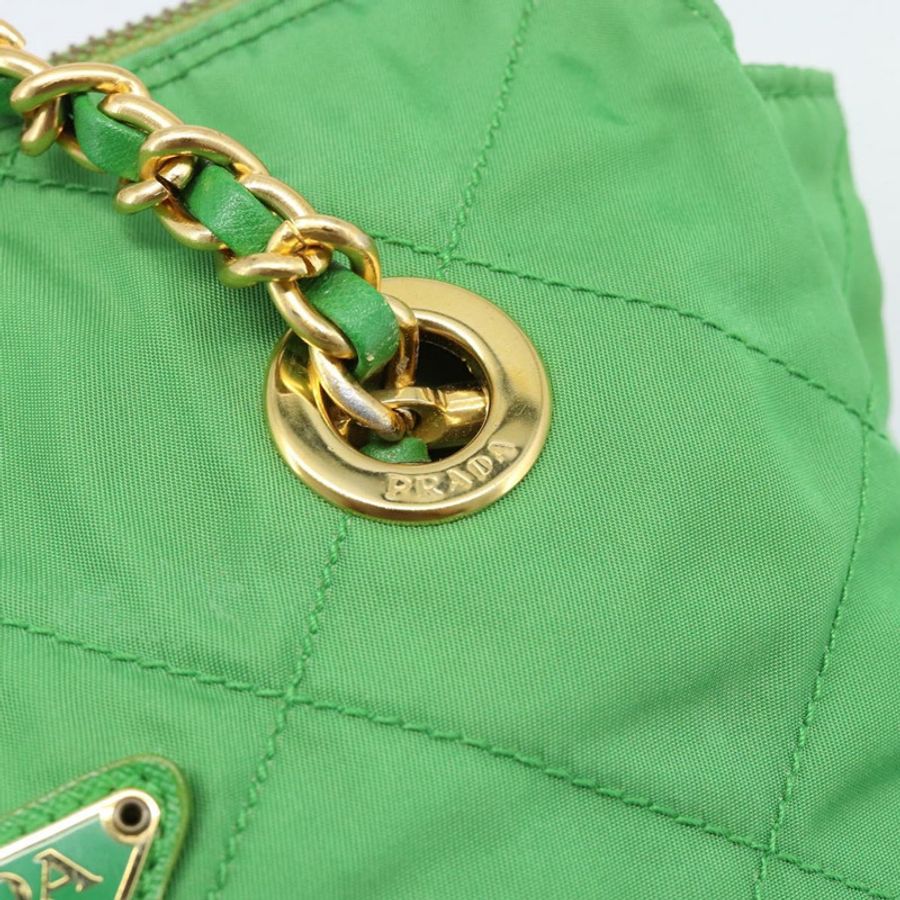 【日本直送】PRADA 尼龍鏈條單肩包 綠色 金色 正品 186013A-18