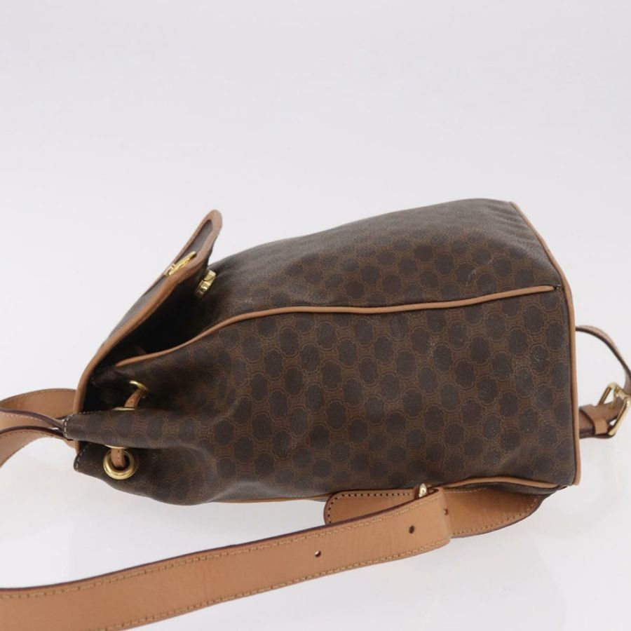 【日本直送】CELINE Macadam帆布雙肩包 PVC皮革 棕色 金色 正品 186101A-3