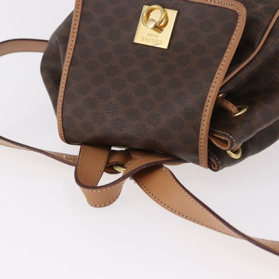 【日本直送】CELINE Macadam帆布雙肩包 PVC皮革 棕色 金色 正品 186101A-5