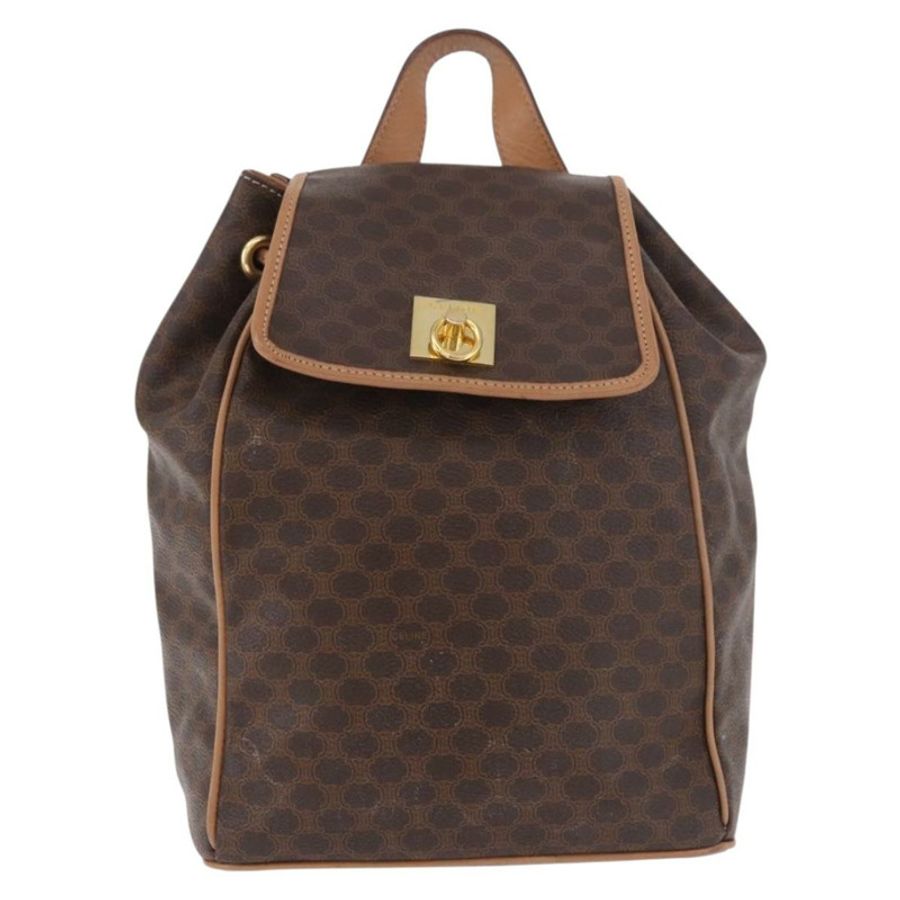 【日本直送】CELINE Macadam帆布雙肩包 PVC皮革 棕色 金色 正品 186101A-12