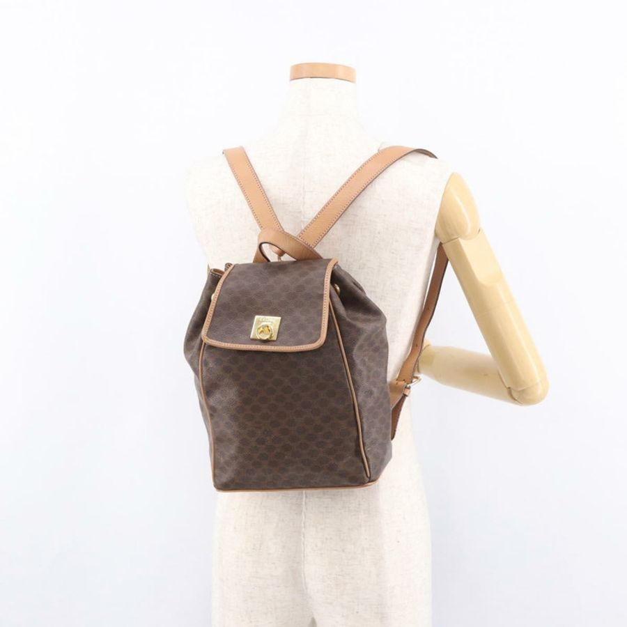 【日本直送】CELINE Macadam帆布雙肩包 PVC皮革 棕色 金色 正品 186101A-24