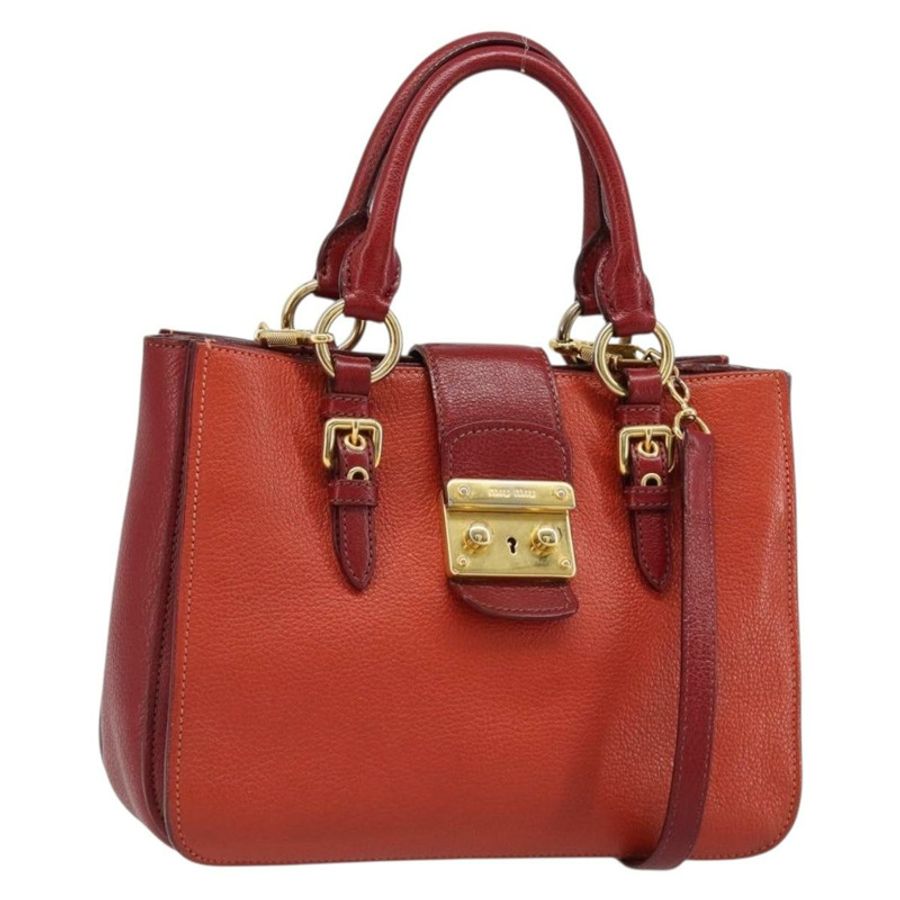 【日本直送】Miu Miu Ready Lock 手袋 皮革 2way 橙紅金配色 Auth am11916A-0