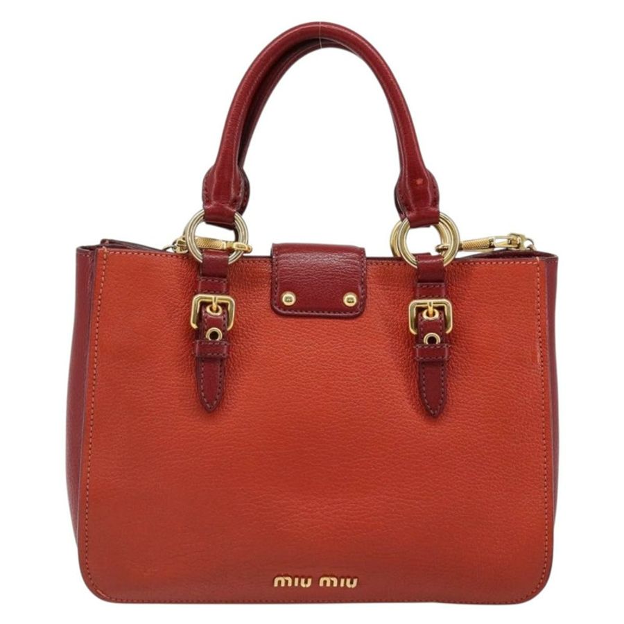 【日本直送】Miu Miu Ready Lock 手袋 皮革 2way 橙紅金配色 Auth am11916A-1