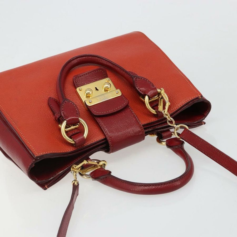 【日本直送】Miu Miu Ready Lock 手袋 皮革 2way 橙紅金配色 Auth am11916A-5