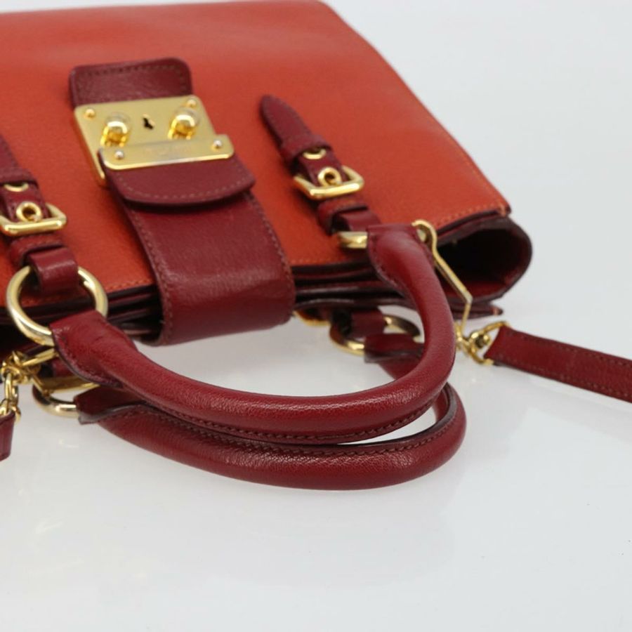 【日本直送】Miu Miu Ready Lock 手袋 皮革 2way 橙紅金配色 Auth am11916A-6