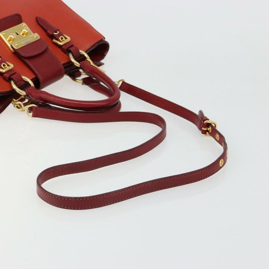 【日本直送】Miu Miu Ready Lock 手袋 皮革 2way 橙紅金配色 Auth am11916A-7