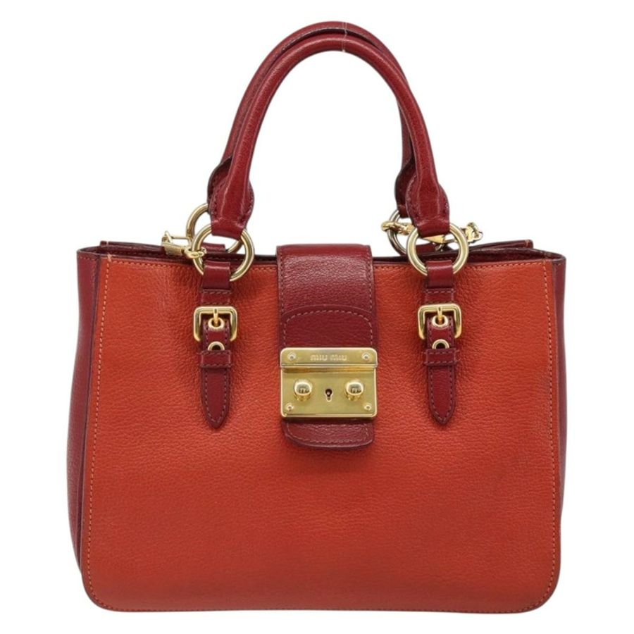 【日本直送】Miu Miu Ready Lock 手袋 皮革 2way 橙紅金配色 Auth am11916A-12