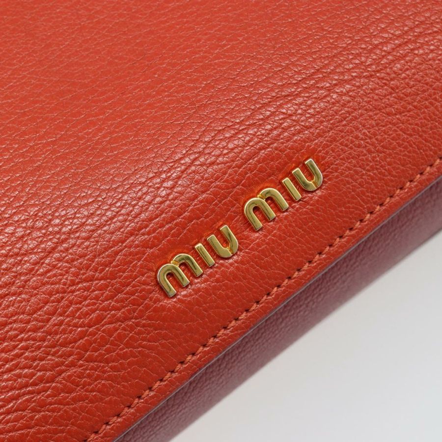 【日本直送】Miu Miu Ready Lock 手袋 皮革 2way 橙紅金配色 Auth am11916A-18