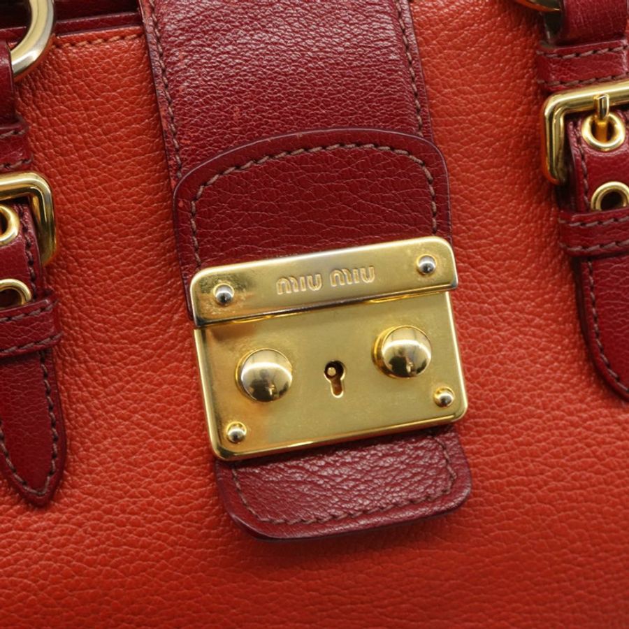 【日本直送】Miu Miu Ready Lock 手袋 皮革 2way 橙紅金配色 Auth am11916A-19