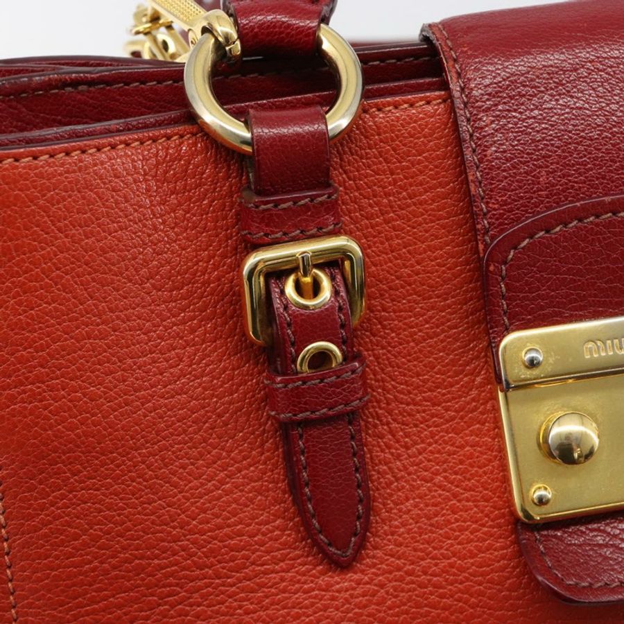 【日本直送】Miu Miu Ready Lock 手袋 皮革 2way 橙紅金配色 Auth am11916A-20