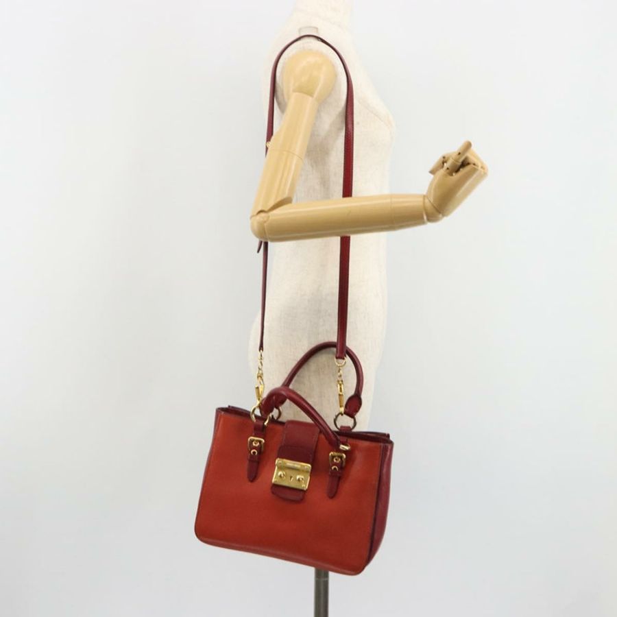 【日本直送】Miu Miu Ready Lock 手袋 皮革 2way 橙紅金配色 Auth am11916A-29