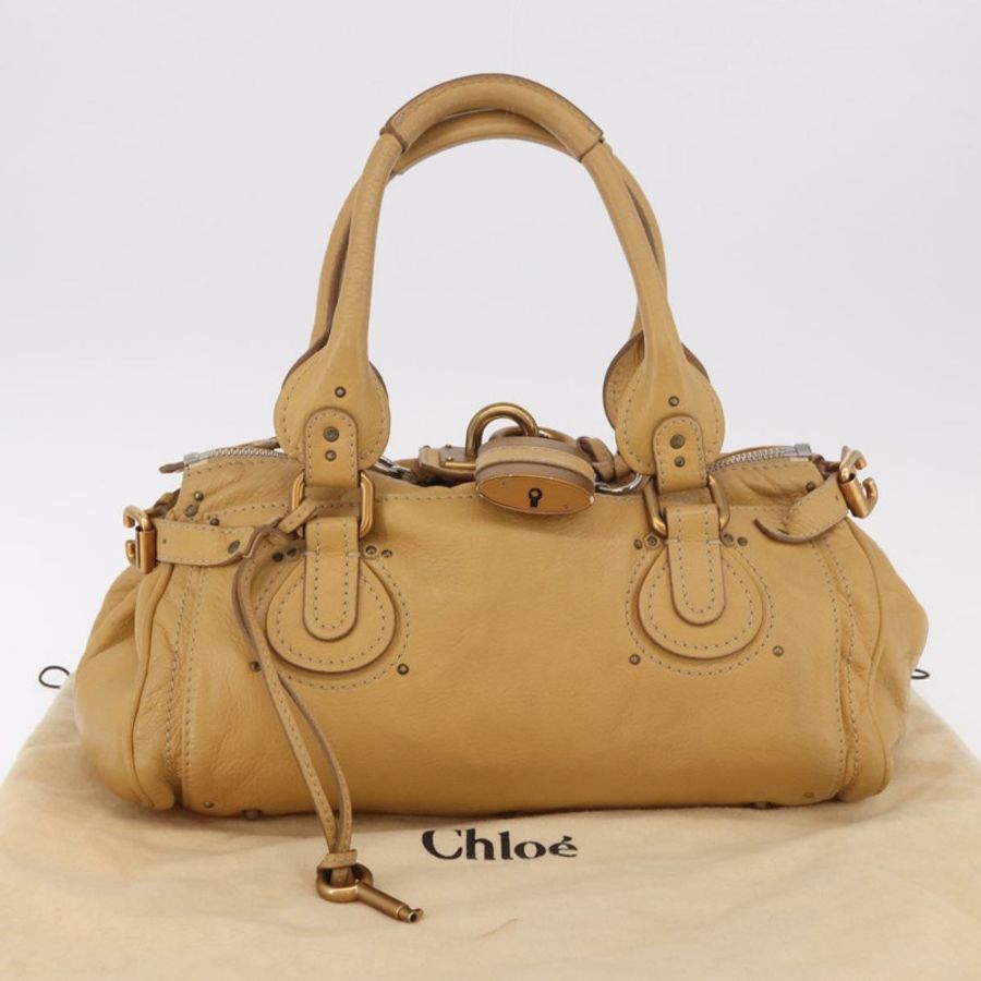 【日本直送】Chloe Paddington 手提包 皮革 米色 金 銀色 正品 am11920V-11