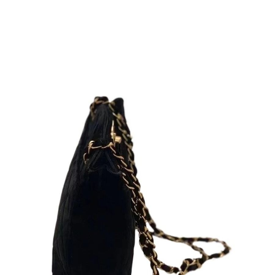 Chanel黑金絲絨貝嫂大雙C扣鏈條托特包-5