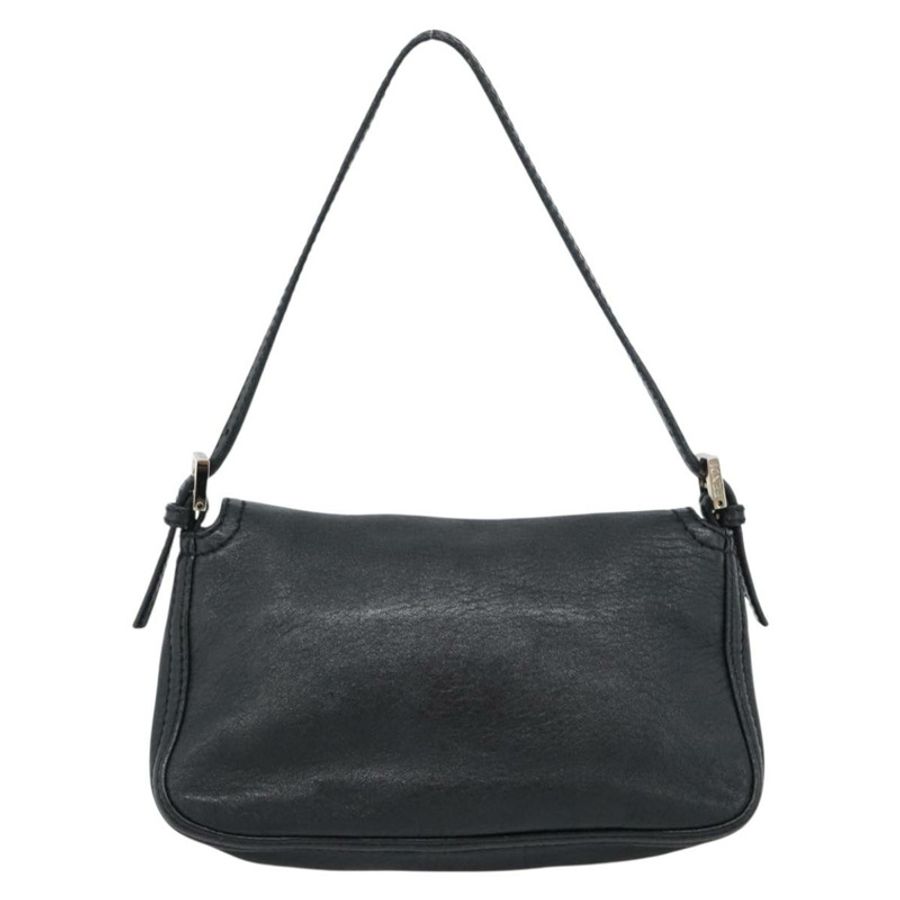 【日本直送】FENDI Mamma Baguette 單肩包,黑色銀色皮革,正品編號 187091SAM-1