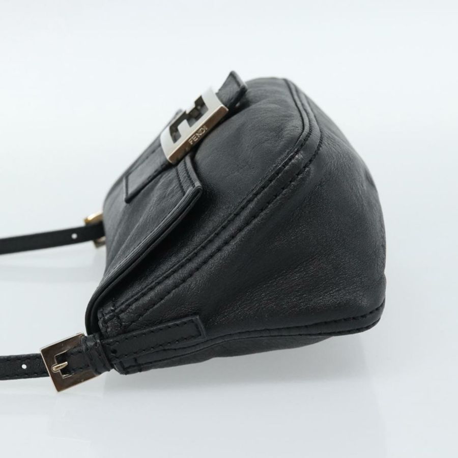 【日本直送】FENDI Mamma Baguette 單肩包,黑色銀色皮革,正品編號 187091SAM-2