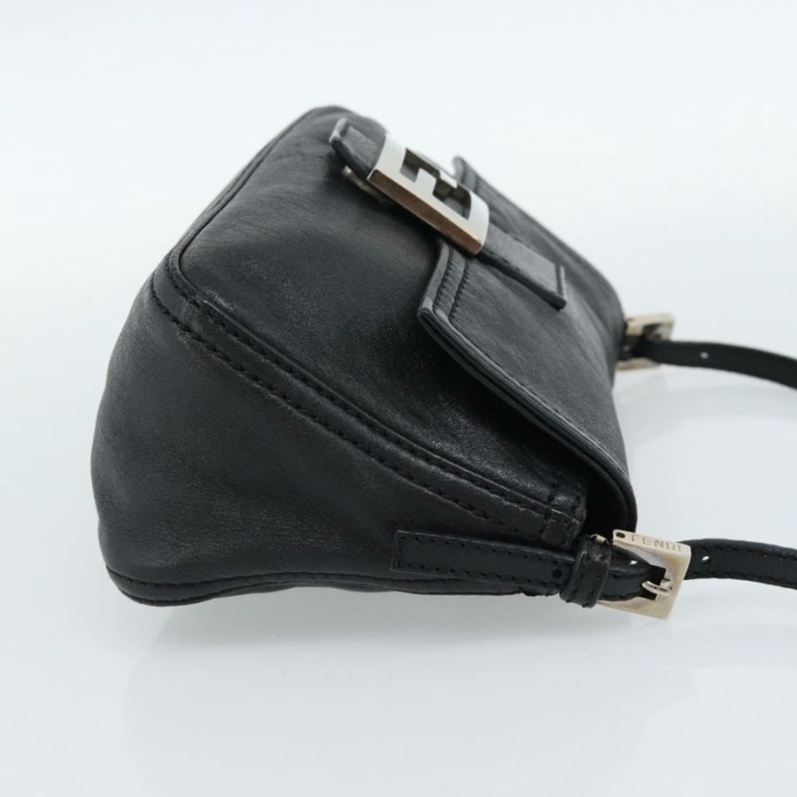 【日本直送】FENDI Mamma Baguette 單肩包,黑色銀色皮革,正品編號 187091SAM-3