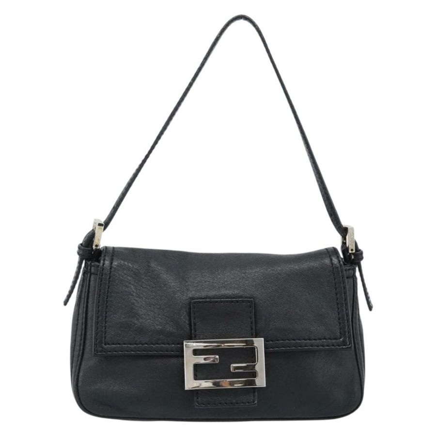 【日本直送】FENDI Mamma Baguette 單肩包,黑色銀色皮革,正品編號 187091SAM-12
