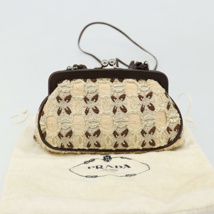 【日本直送】PRADA 零皮夾單肩包帆布米色銀色正品 185760SAV-11