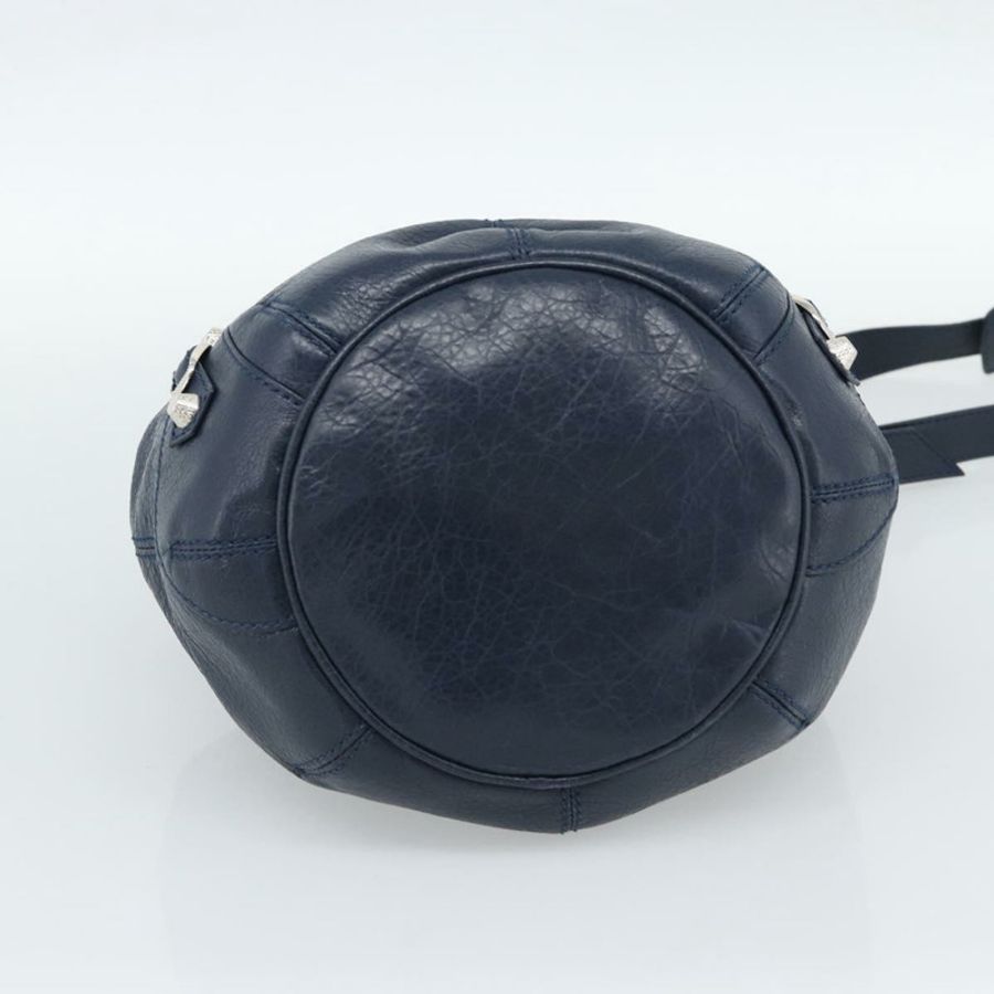 【日本直送】BALENCIAGA 巨型迷你絨球手提包 皮革 兩用 海軍藍/銀色 正品 186261SM-4