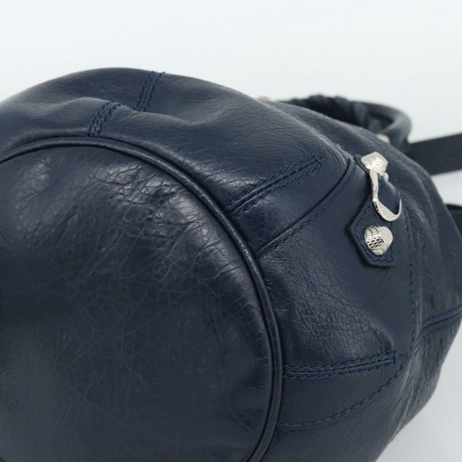 【日本直送】BALENCIAGA 巨型迷你絨球手提包 皮革 兩用 海軍藍/銀色 正品 186261SM-8