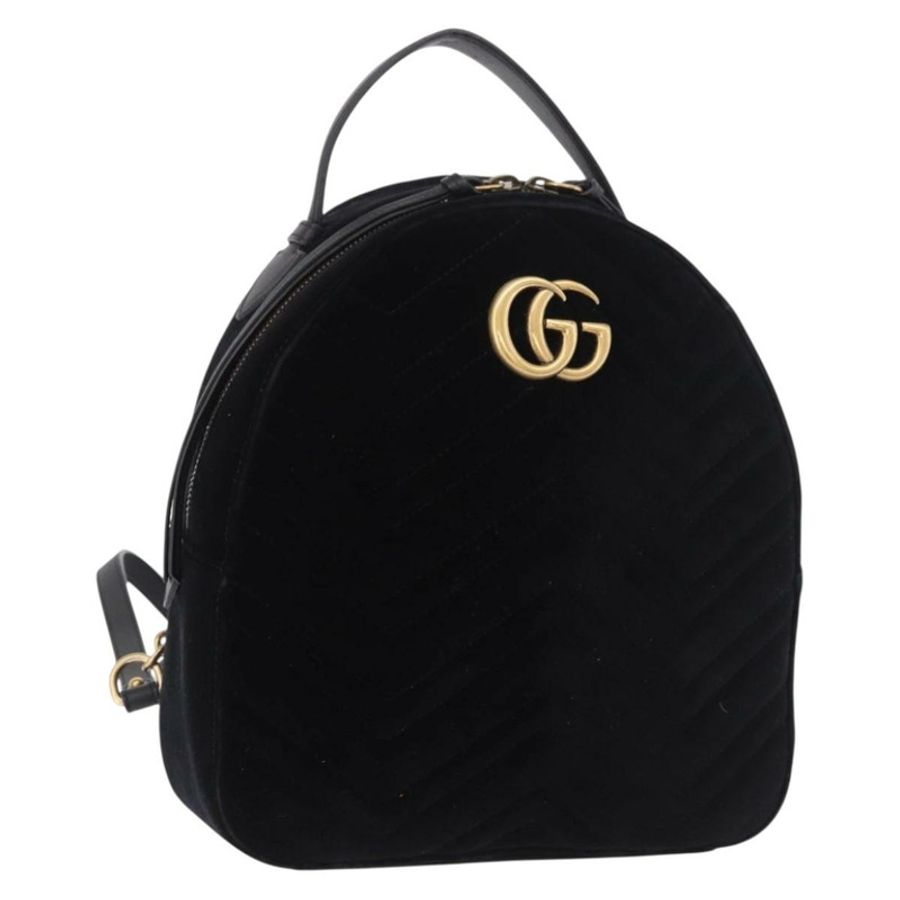 【日本直送】GUCCI GG Marmont 天鵝絨雙肩包,黑色/金色,貨號 524568,正品編號 186222SAM-0