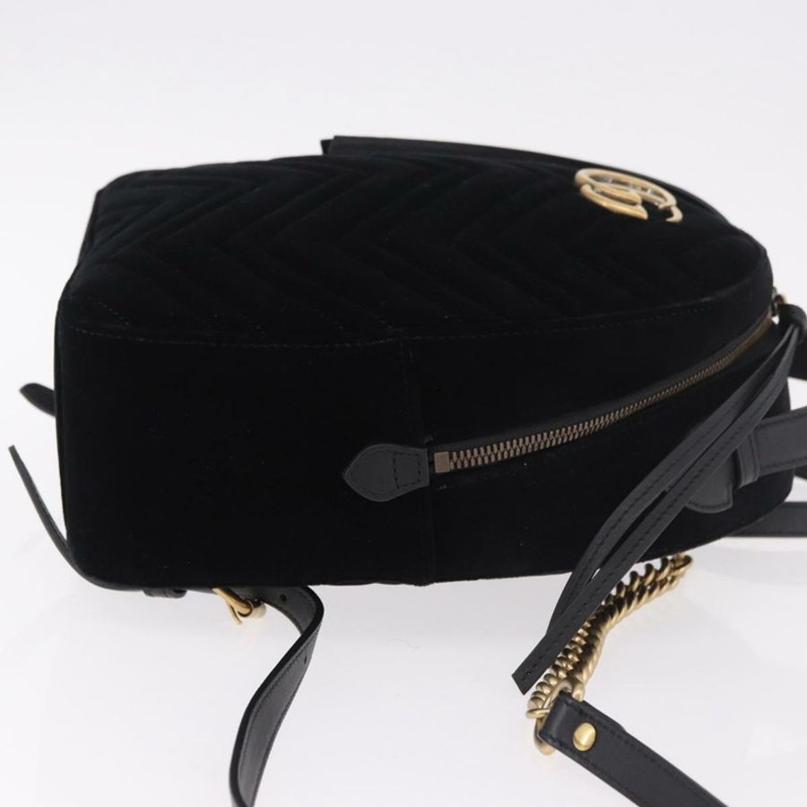【日本直送】GUCCI GG Marmont 天鵝絨雙肩包,黑色/金色,貨號 524568,正品編號 186222SAM-2