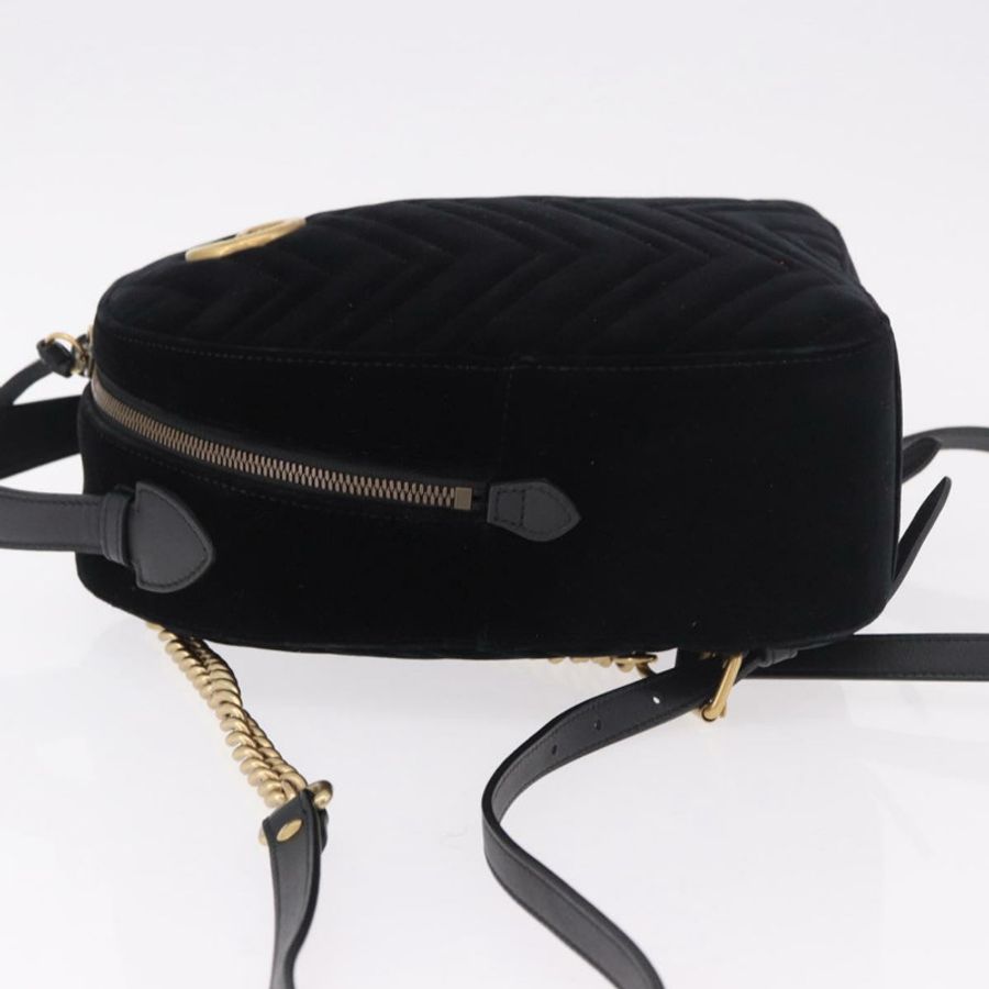 【日本直送】GUCCI GG Marmont 天鵝絨雙肩包,黑色/金色,貨號 524568,正品編號 186222SAM-3