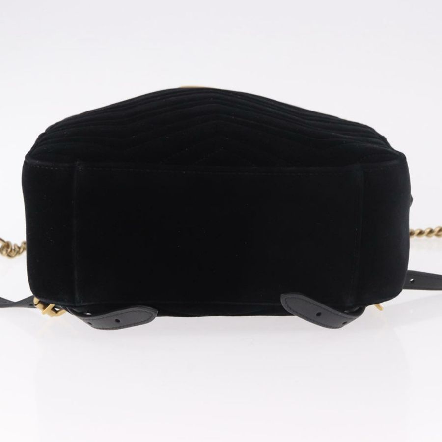 【日本直送】GUCCI GG Marmont 天鵝絨雙肩包,黑色/金色,貨號 524568,正品編號 186222SAM-4