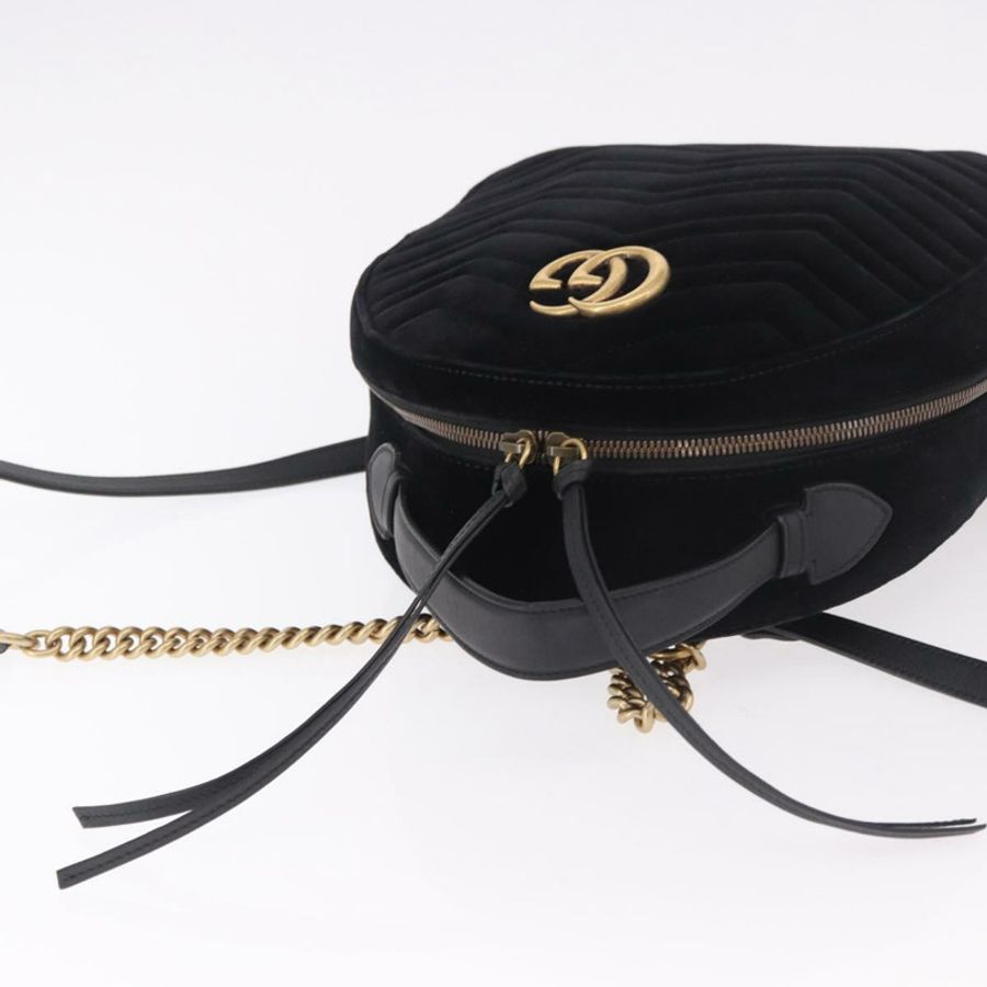 【日本直送】GUCCI GG Marmont 天鵝絨雙肩包,黑色/金色,貨號 524568,正品編號 186222SAM-5