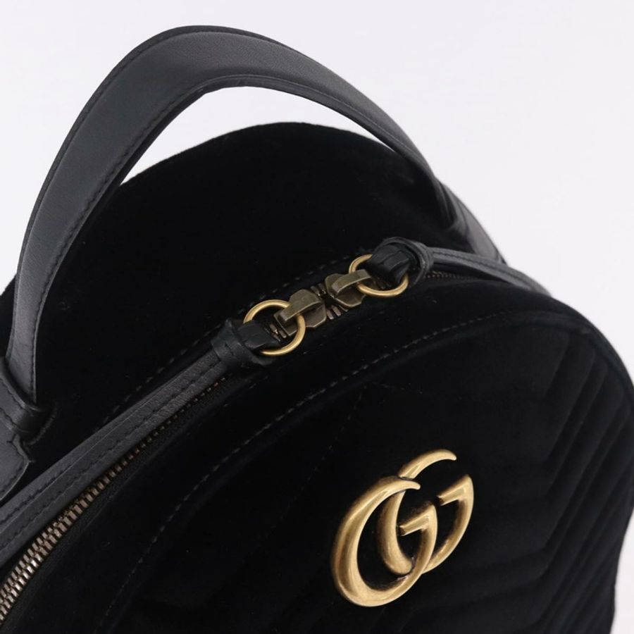 【日本直送】GUCCI GG Marmont 天鵝絨雙肩包,黑色/金色,貨號 524568,正品編號 186222SAM-8