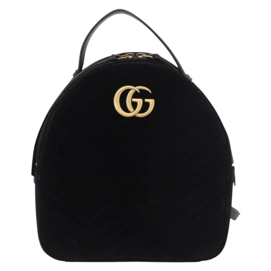 【日本直送】GUCCI GG Marmont 天鵝絨雙肩包,黑色/金色,貨號 524568,正品編號 186222SAM-12