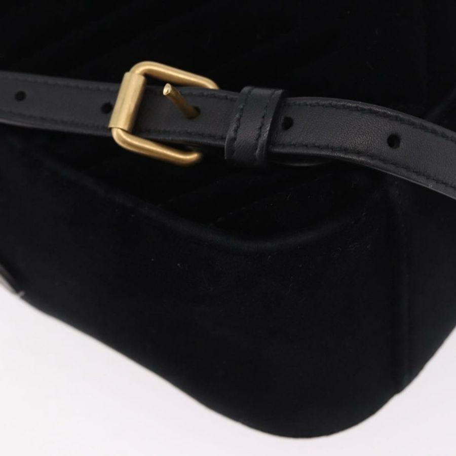 【日本直送】GUCCI GG Marmont 天鵝絨雙肩包,黑色/金色,貨號 524568,正品編號 186222SAM-17
