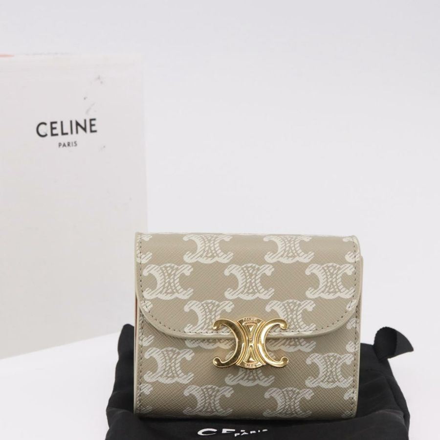 【日本直送】CELINE Triomphe 三折錢包 PVC 米色 金色 正品 186147M-11