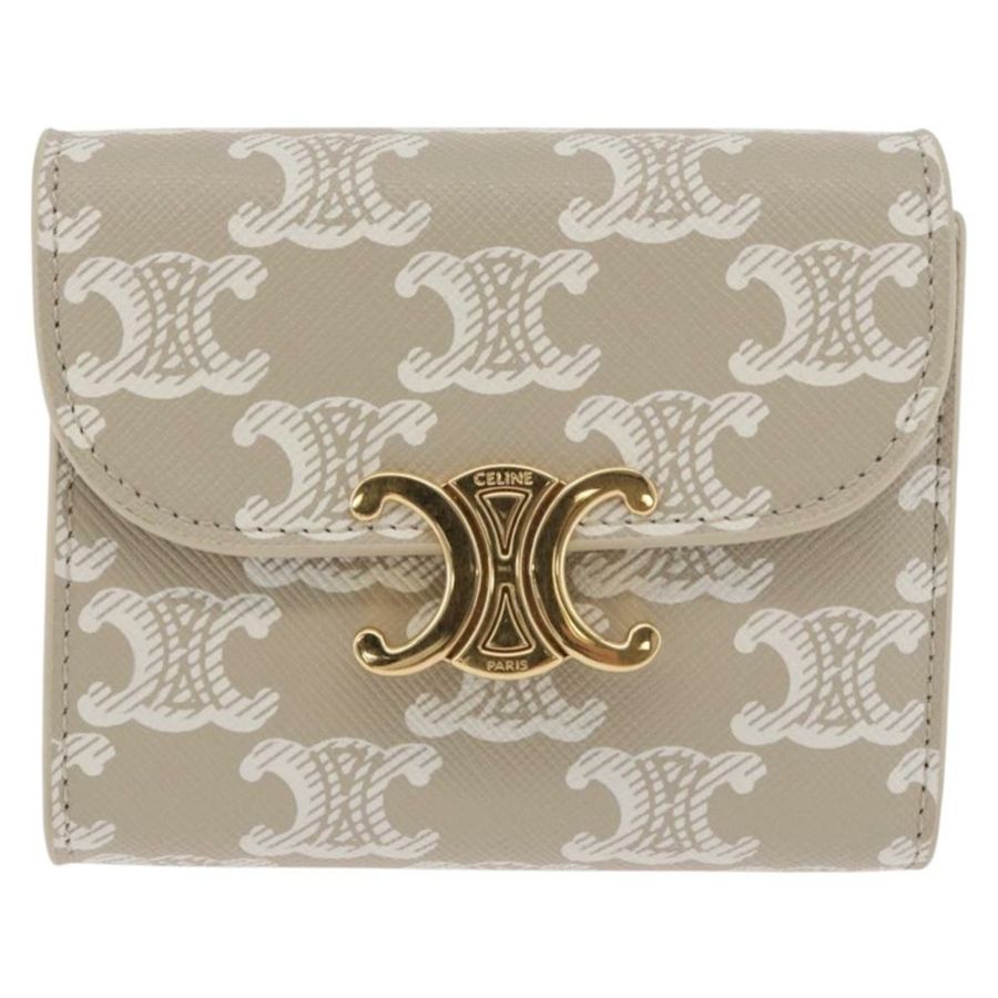 【日本直送】CELINE Triomphe 三折錢包 PVC 米色 金色 正品 186147M-12