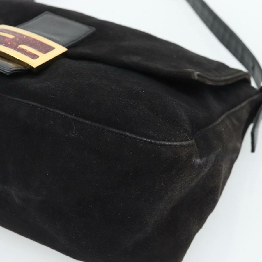 【日本直送】FENDI Mamma Baguette 單肩包,黑色麂皮,金色,正品編號 187561SAM-8