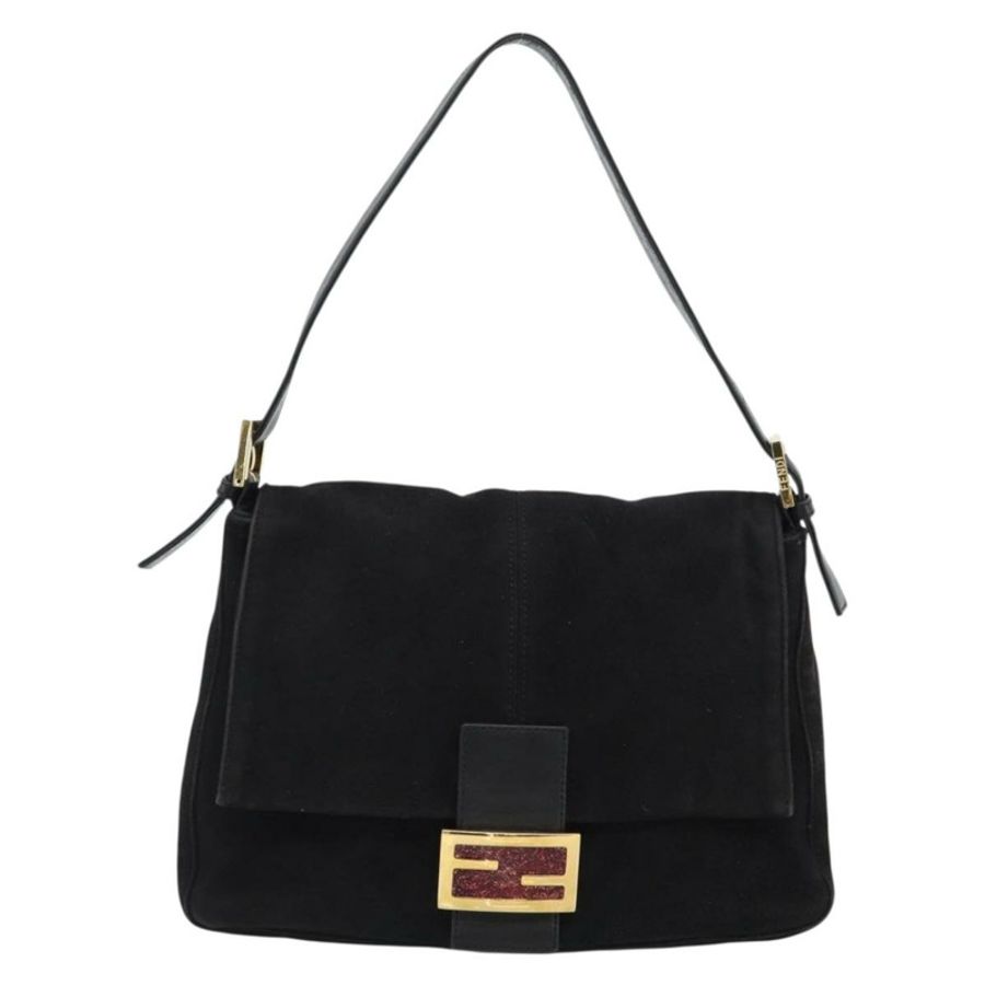 【日本直送】FENDI Mamma Baguette 單肩包,黑色麂皮,金色,正品編號 187561SAM-12