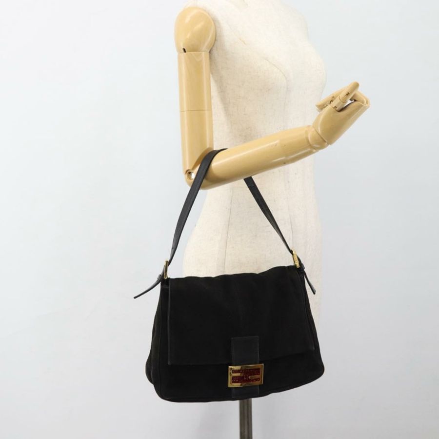 【日本直送】FENDI Mamma Baguette 單肩包,黑色麂皮,金色,正品編號 187561SAM-22
