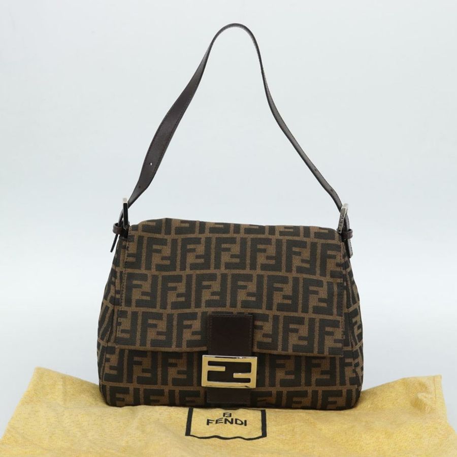 【日本直送】FENDI Zucca帆布Mamma Baguette單肩包 黑色棕色 正品 187565SAV-11