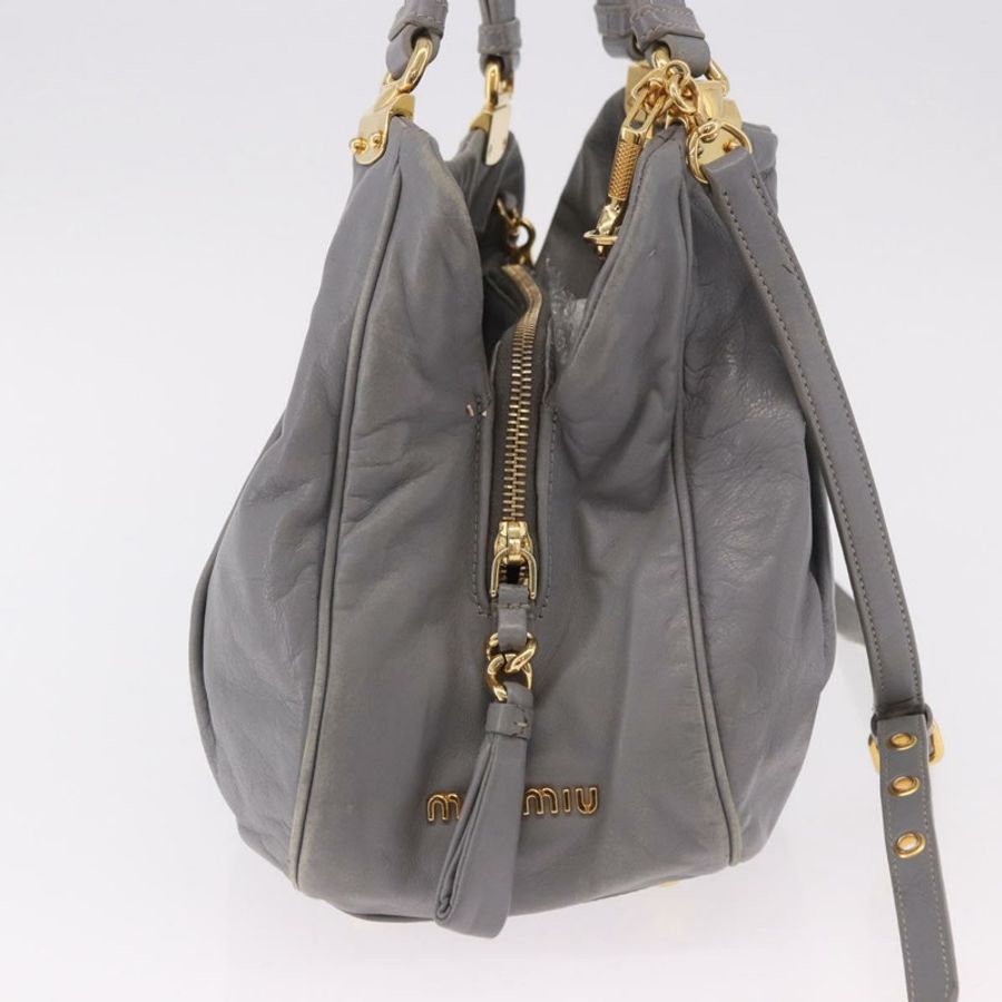 【日本直送】Miu Miu 手提包 皮革 兩用 灰色 金色 正品 187651A-3