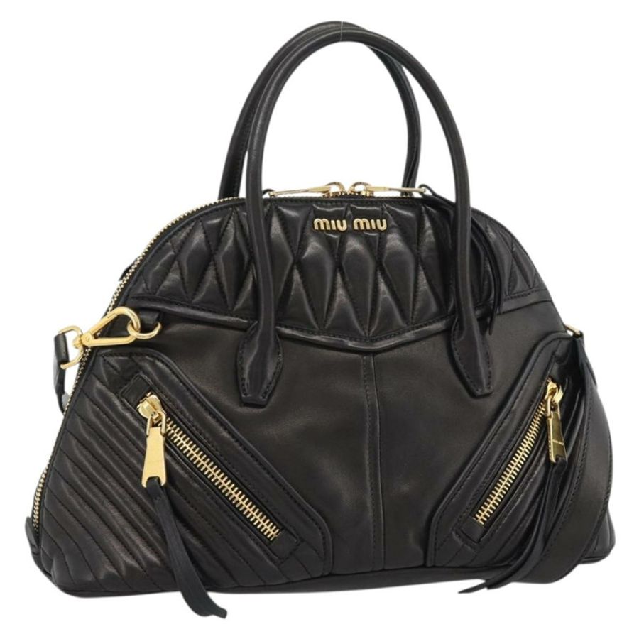 【日本直送】Miu Miu Matelasse 機車手提包 羊皮 2way 黑色 金色 Auth 187637V-0