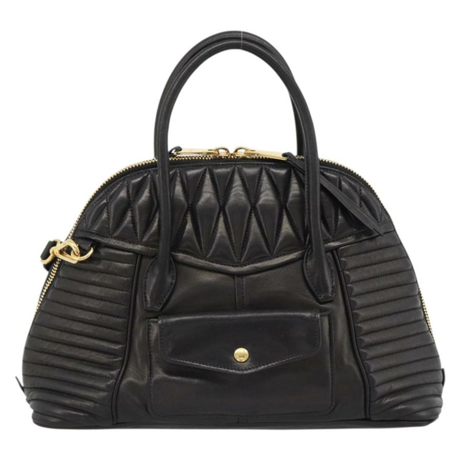 【日本直送】Miu Miu Matelasse 機車手提包 羊皮 2way 黑色 金色 Auth 187637V-1