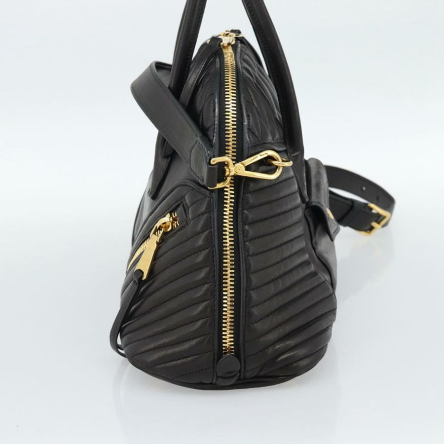 【日本直送】Miu Miu Matelasse 機車手提包 羊皮 2way 黑色 金色 Auth 187637V-3