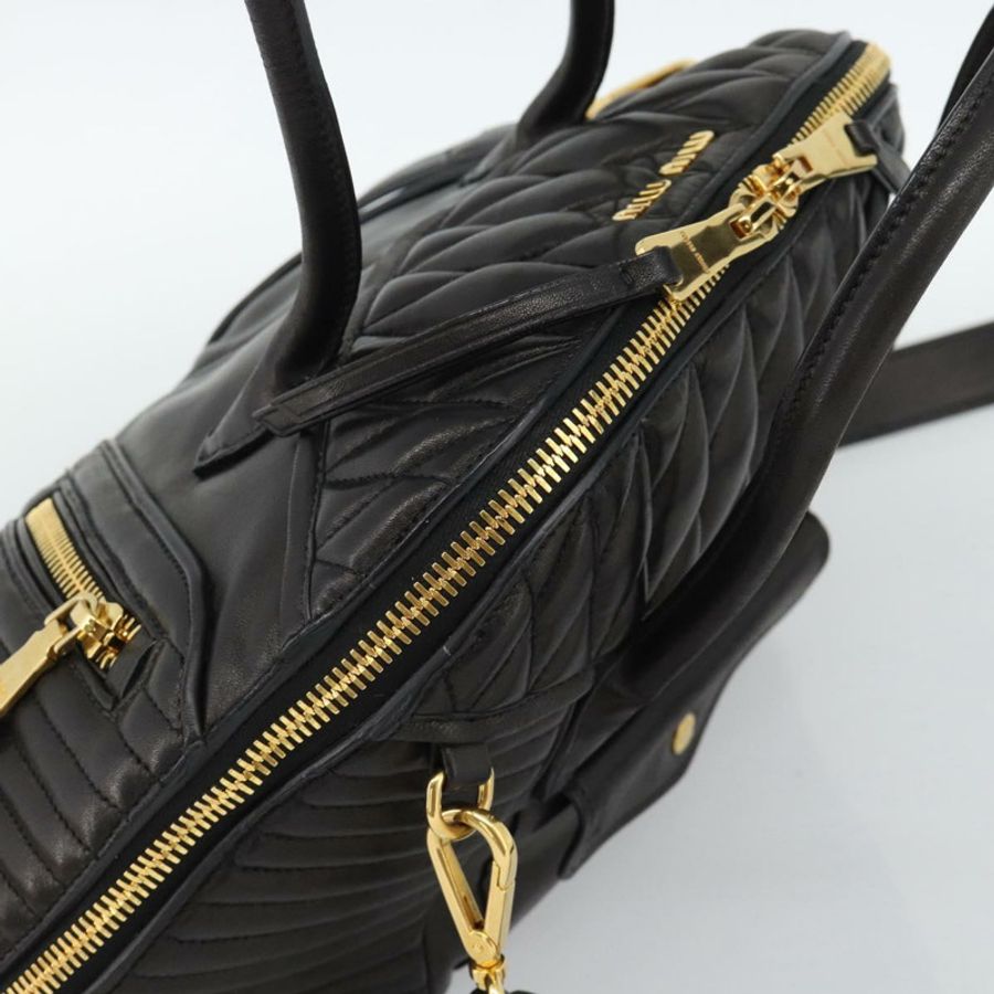 【日本直送】Miu Miu Matelasse 機車手提包 羊皮 2way 黑色 金色 Auth 187637V-5