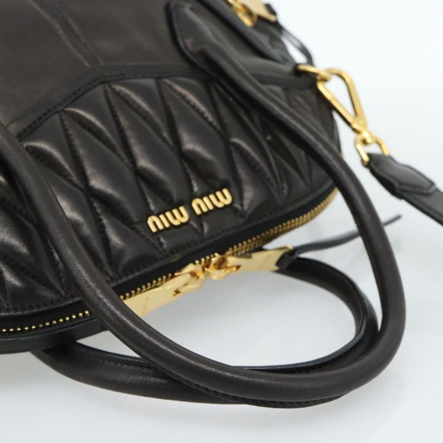 【日本直送】Miu Miu Matelasse 機車手提包 羊皮 2way 黑色 金色 Auth 187637V-6