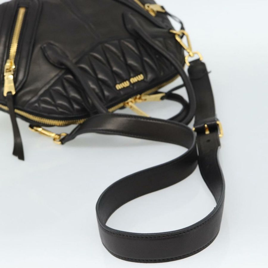 【日本直送】Miu Miu Matelasse 機車手提包 羊皮 2way 黑色 金色 Auth 187637V-7