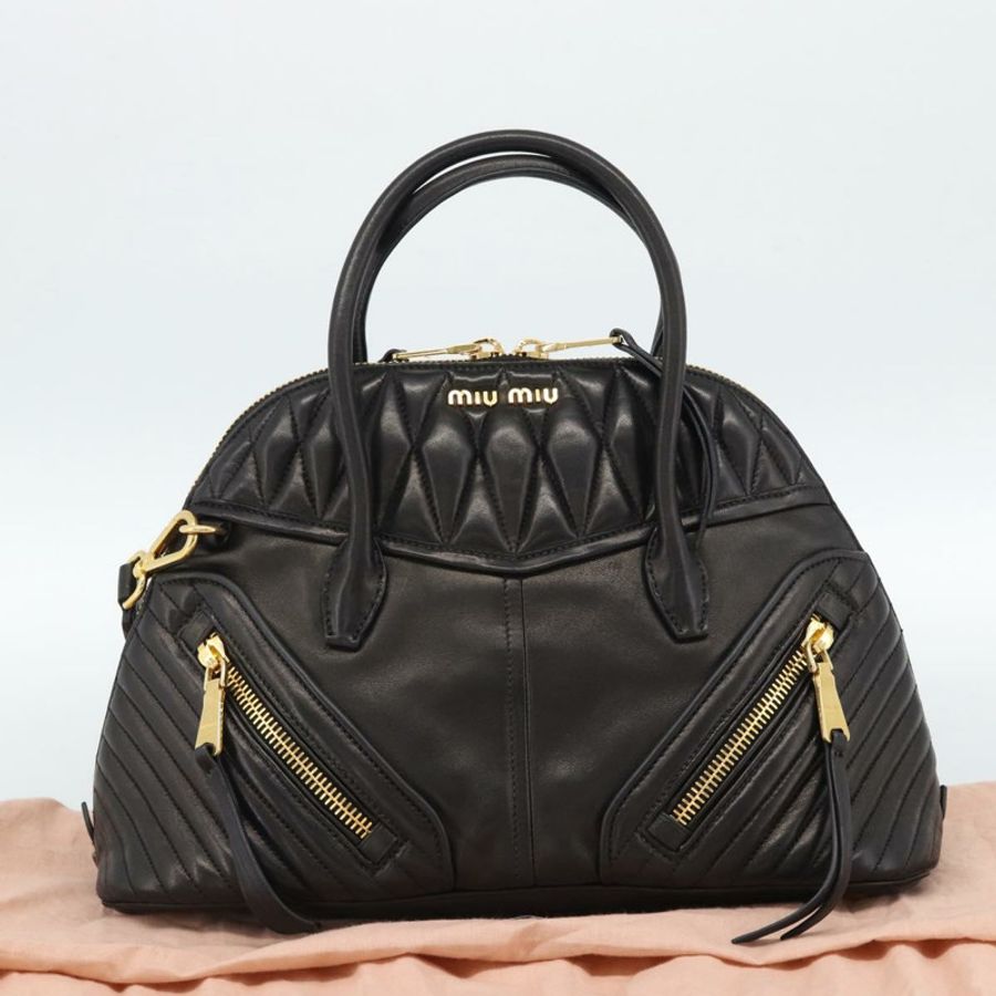 【日本直送】Miu Miu Matelasse 機車手提包 羊皮 2way 黑色 金色 Auth 187637V-11